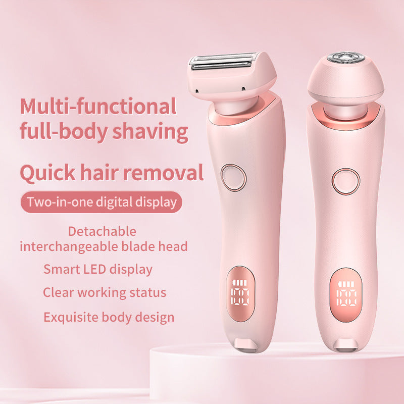 Pink women’s 2-in-1 epilator and trimmer with dual heads and LED display