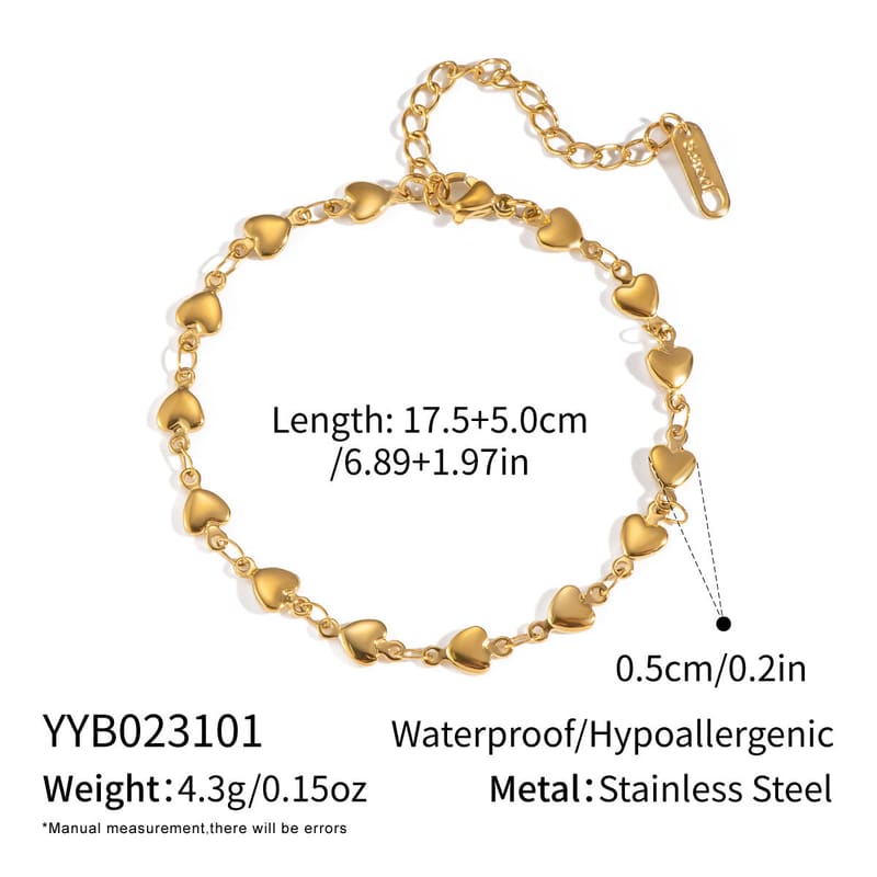 Gold-tone heart-link ornament bracelet with toggle pull clasp and extender