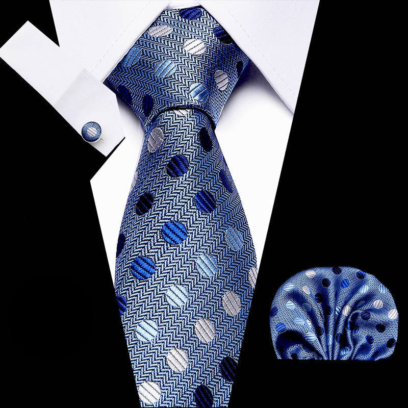 Men's business tie with blue and light gray herringbone texture