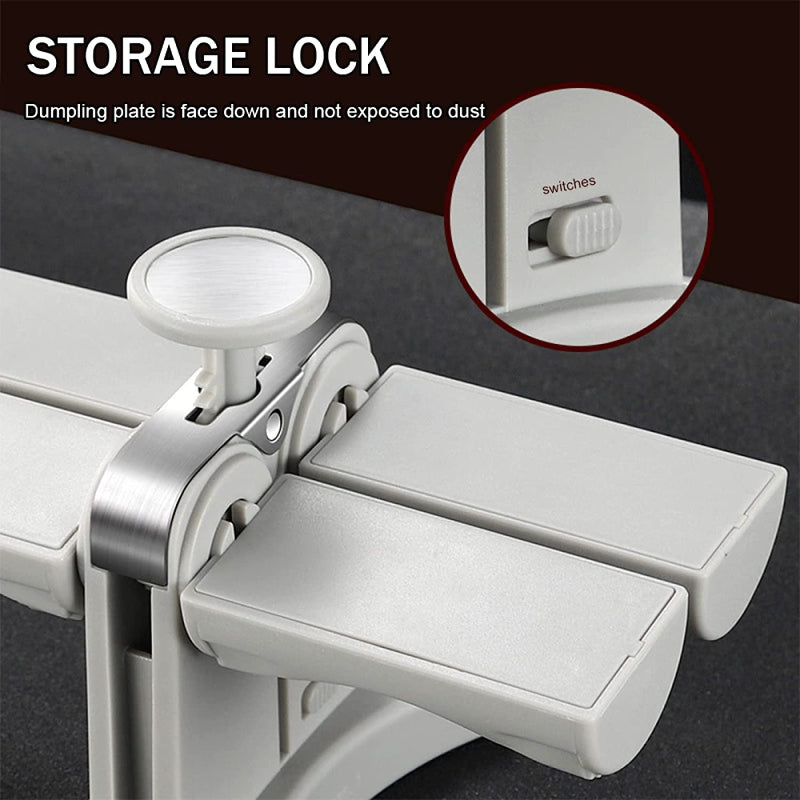 White dumpling maker with storage lock switch on side
