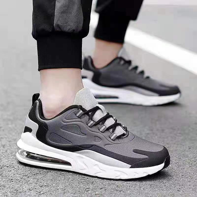 Air cushion casual men's shoes in dark gray with white sidewall, lace-up air sole