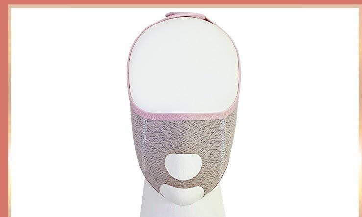 Face-shaping sleep mask on a display, with an open eye area and nose and mouth openings
