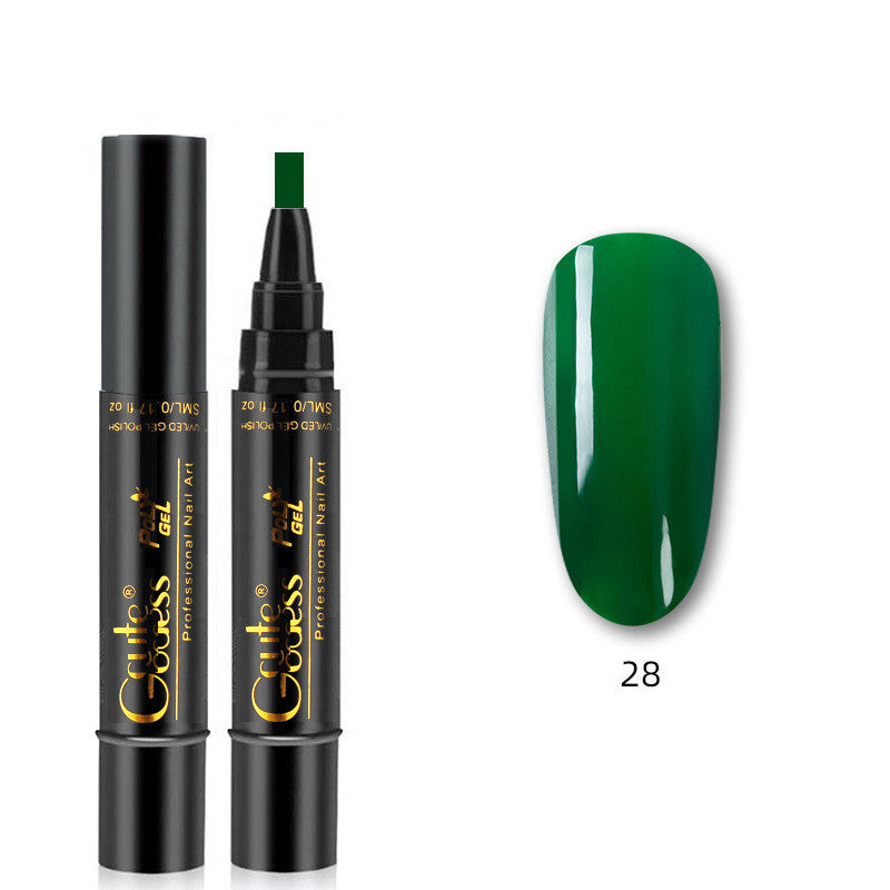 Green nail glue pen with applicator tip and green nail swatch, shade 28