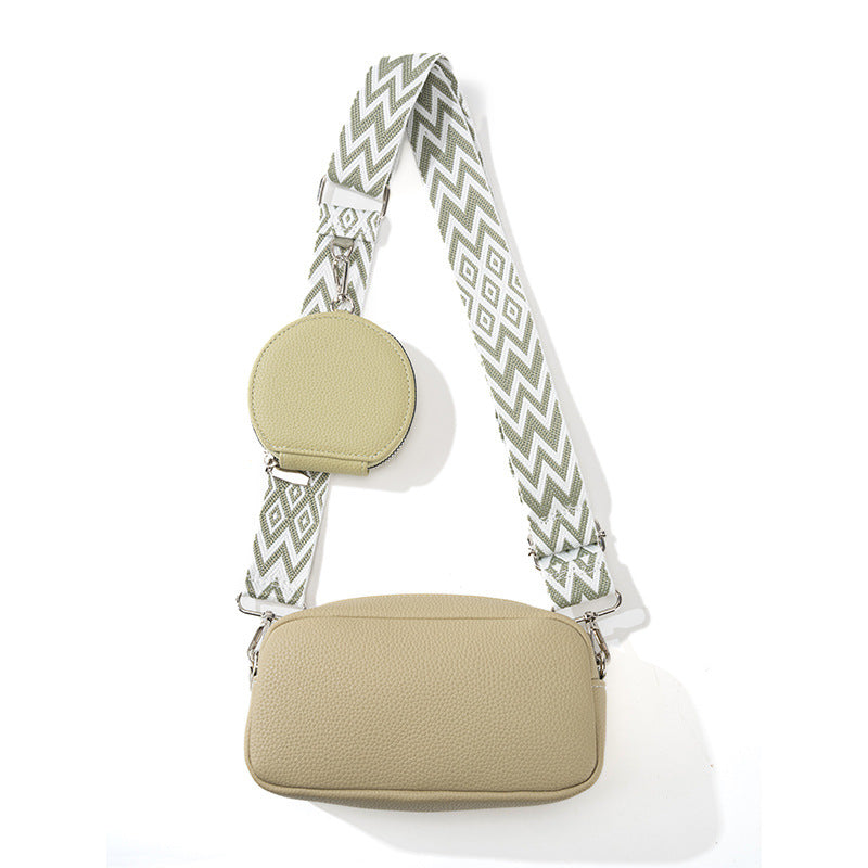 Women's casual crossbody bag in khaki with zip closure and geometric chevron strap