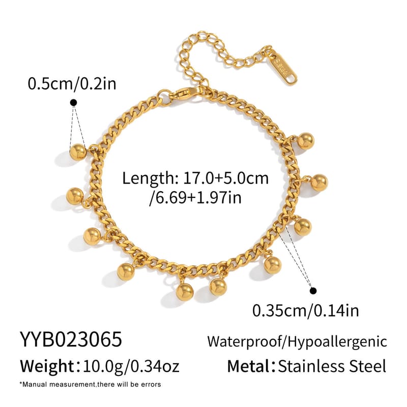 Gold-tone ball-and-heart link ornament bracelet with metal pull clasp