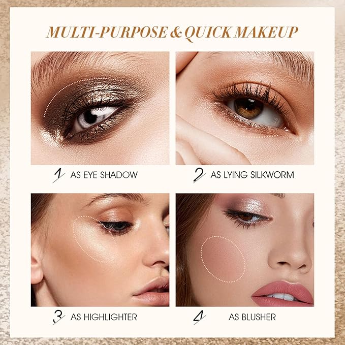Barvena 2-in-1 makeup stick shown in eye, highlight, and blush applications