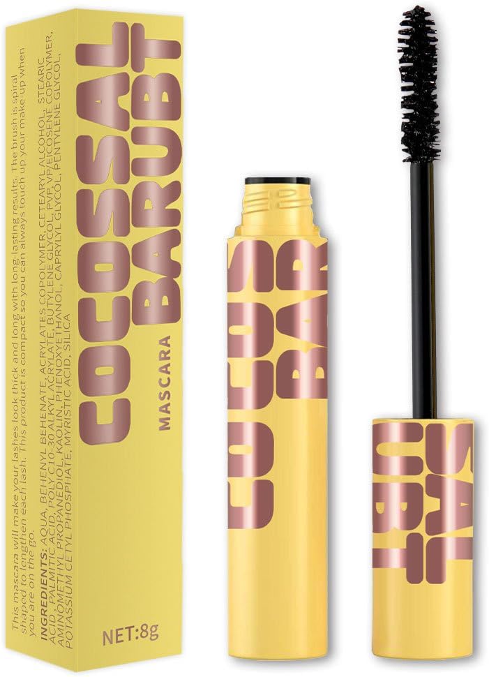 Black mascara with gold tube, wand, and matching product box.
