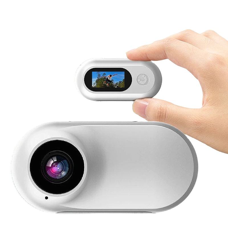 Mini-Motion View compact white motion camera with front lens and small rear display