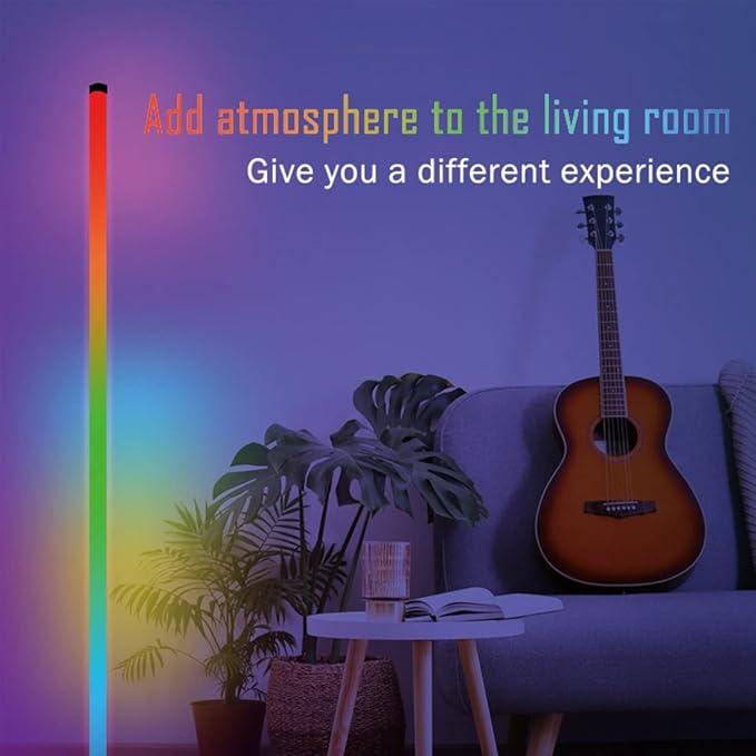 RGB LED floor lamp with a slim multicolor light bar.