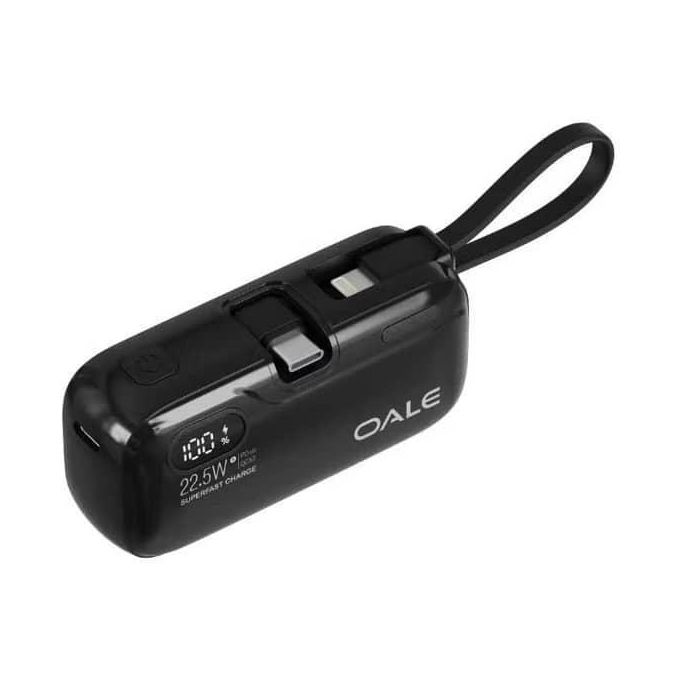 OALE iPower Nano2 mini power bank with built-in charging cables, display and carry loop