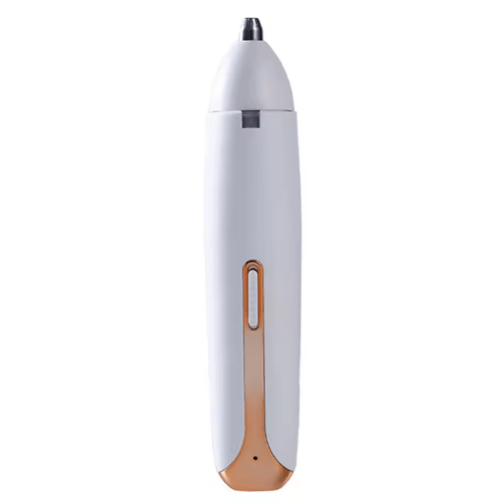 White multi-functional hair trimmer with rose gold switch and narrow cutting head