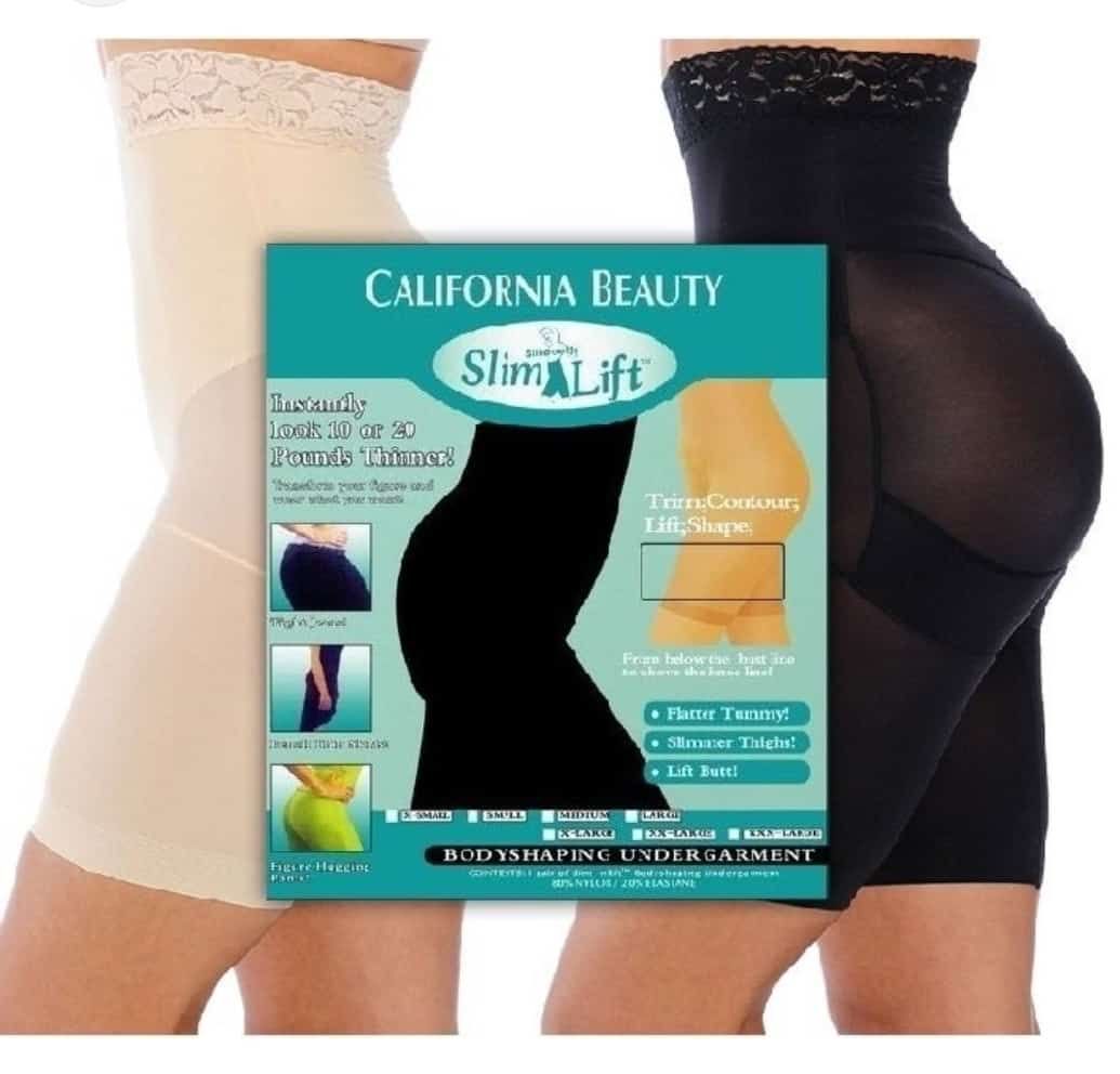 Women's slimming body shaper shorts in beige and black with lace trim