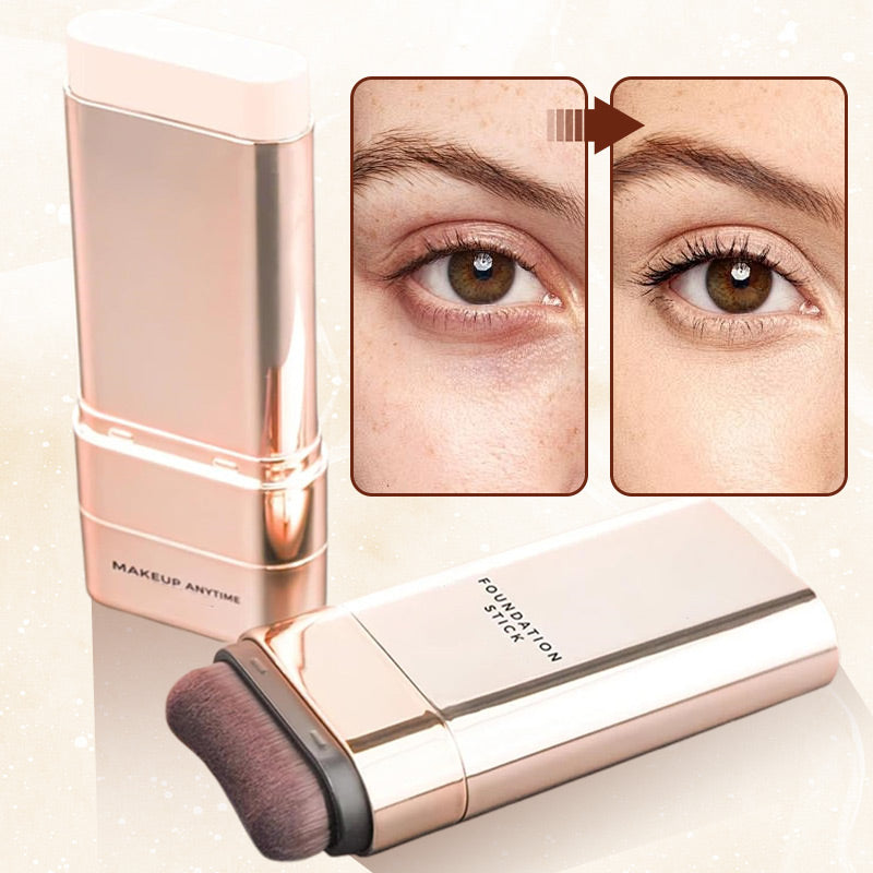 Water Light Base Stick Foundation with dense brush applicator and before-and-after eye views