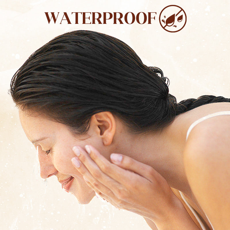 Water Light Base Stick Foundation waterproof-use promotional image featuring a woman touching her face