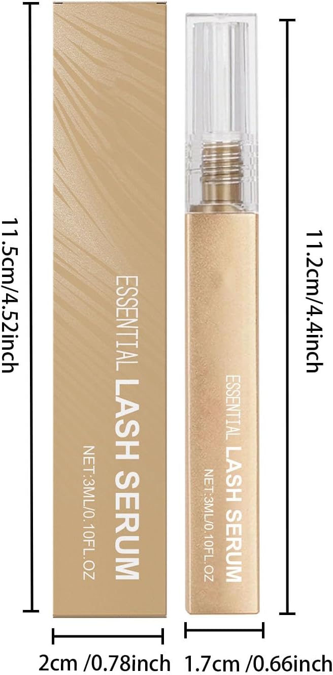 Lash serum box and tube with dimensions shown; 3 ml capacity