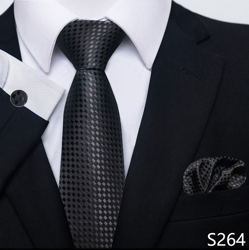 Men's formal tie set with black textured diamond tie and matching pocket square