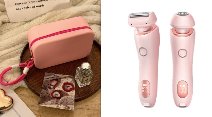 2-in-1 hair removal epilator in pink with LED display, shown with pink case