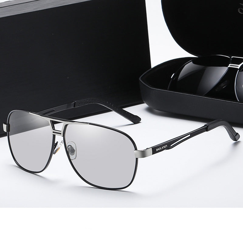 Polarized sunglasses with silver frame and light gray lenses