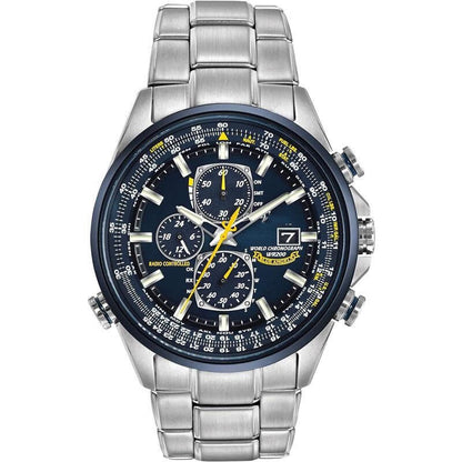 Silver wristwatch with a detailed face on a white background