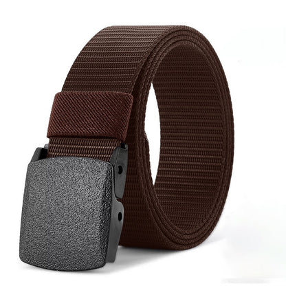 Brown belt with a gray buckle on a white background