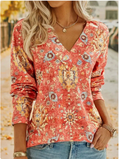 Plus Size Bohemian V-Neck Top