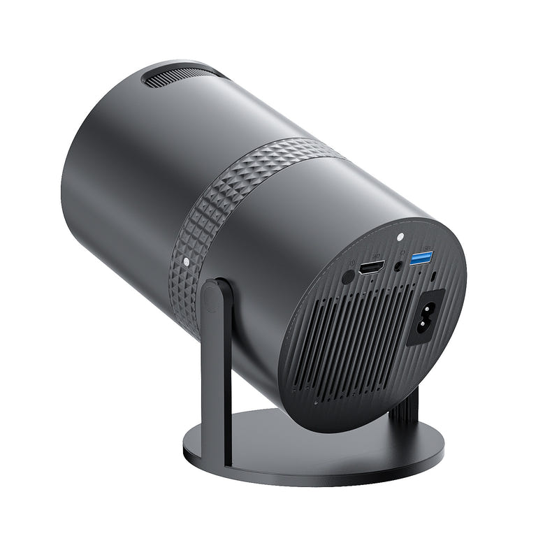 Black portable projector rear ports panel with ventilation grille