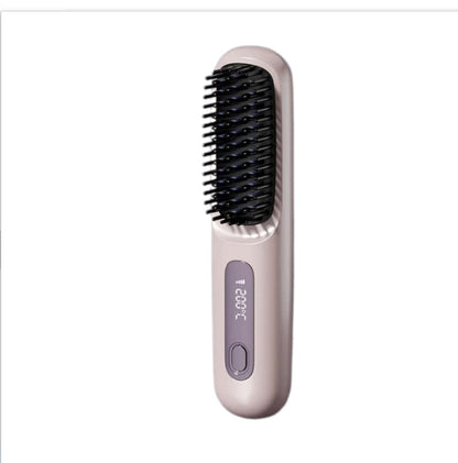 Hair straightening brush with digital display on a white background