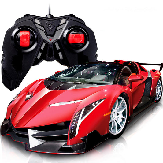 Red toy sports car with black accents and a remote control. YAXSO UAE ONLINE STORE