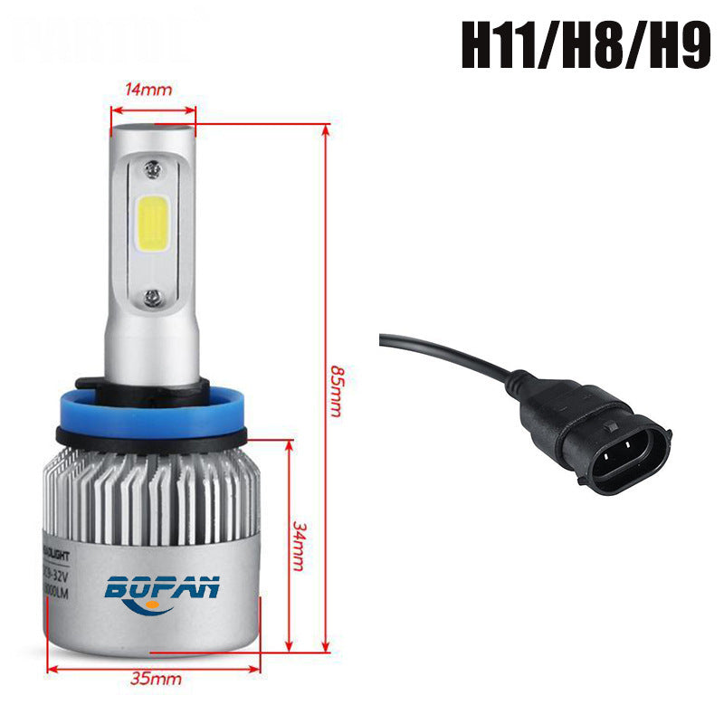 Car headlight bulb with dimensions and connector on a white background