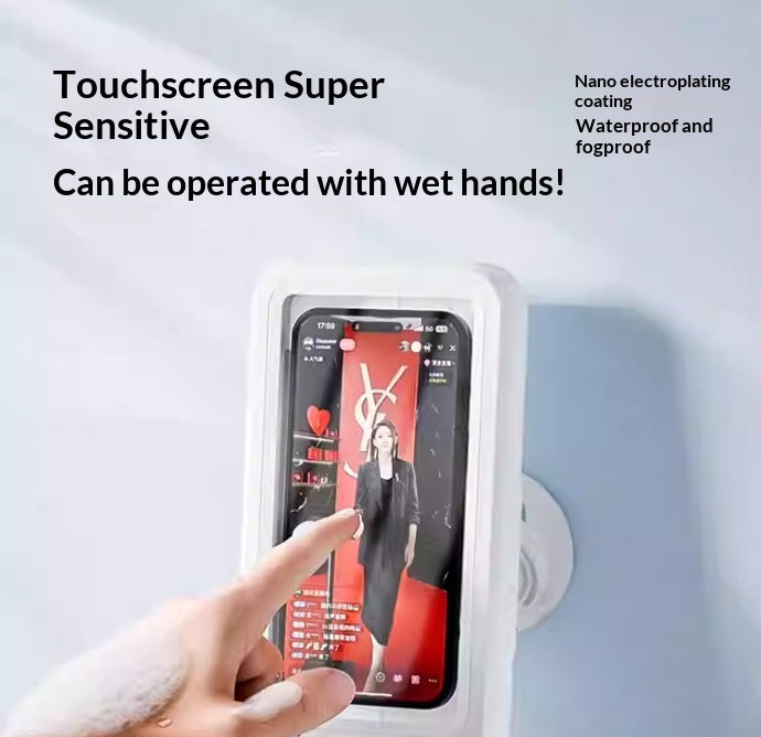 Waterproof phone box with Bluetooth speaker, white case with touch-screen phone window