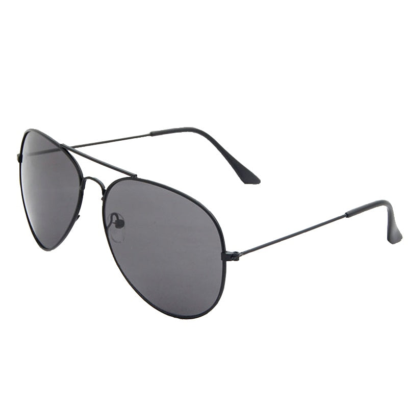 Black aviator sunglasses with dark lenses and slim metal arms