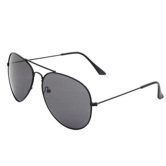 Black aviator sunglasses with dark lenses and slim metal arms