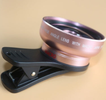 Pink-purple phone lens kit with clip-on mount and wide-angle lens glass