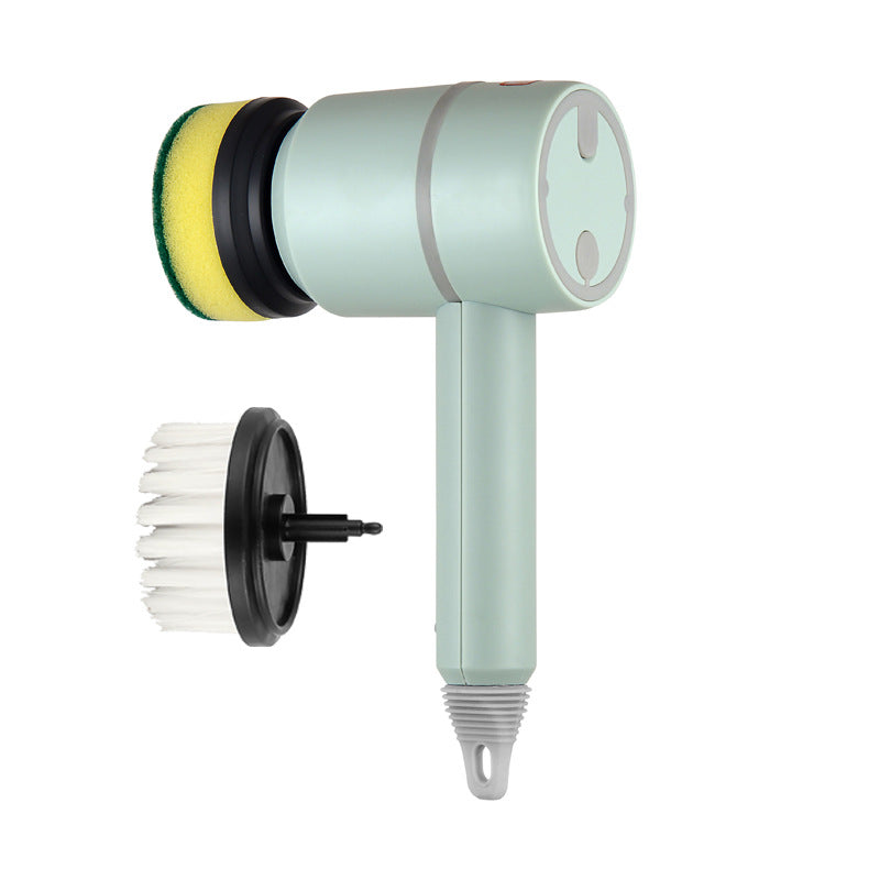 Mint green electric cleaning brush with sponge pad and nylon bristle head