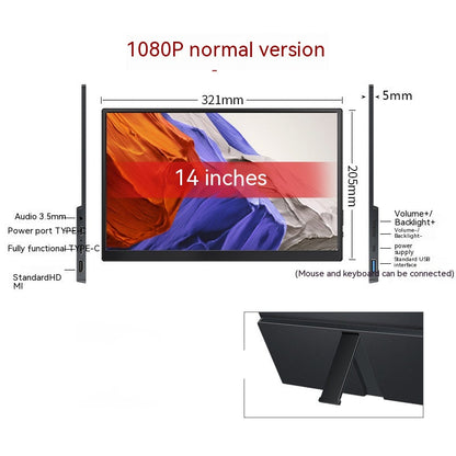 14-inch display with dimensions and features on a white background