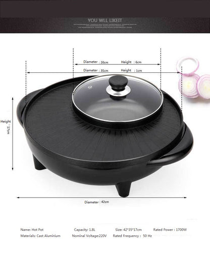 Hot pot with dimensions and specifications on a white background