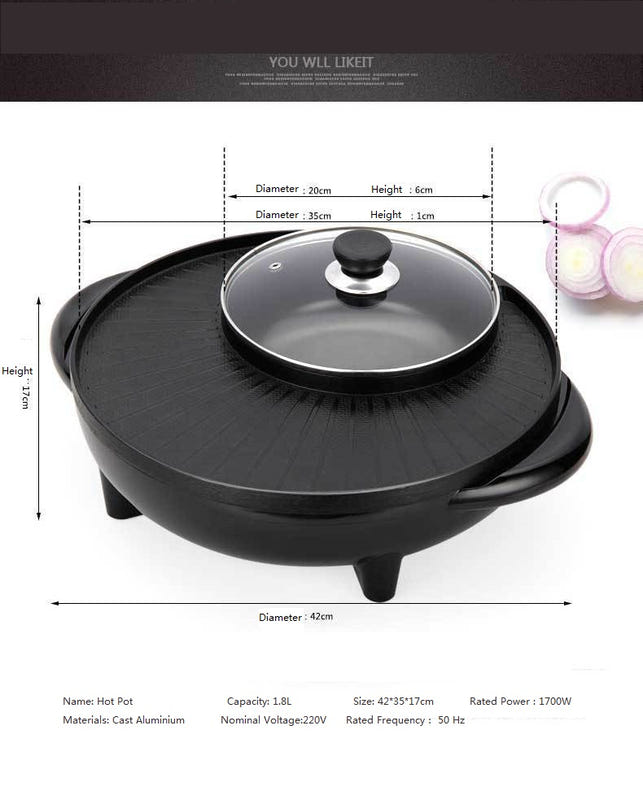 Black electric grill pot with domed lid and side handles