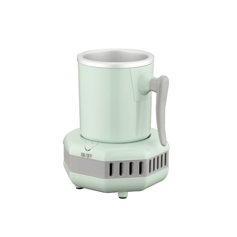 Mint-green mini ice cooling cup with side handle and gray ON/OFF base