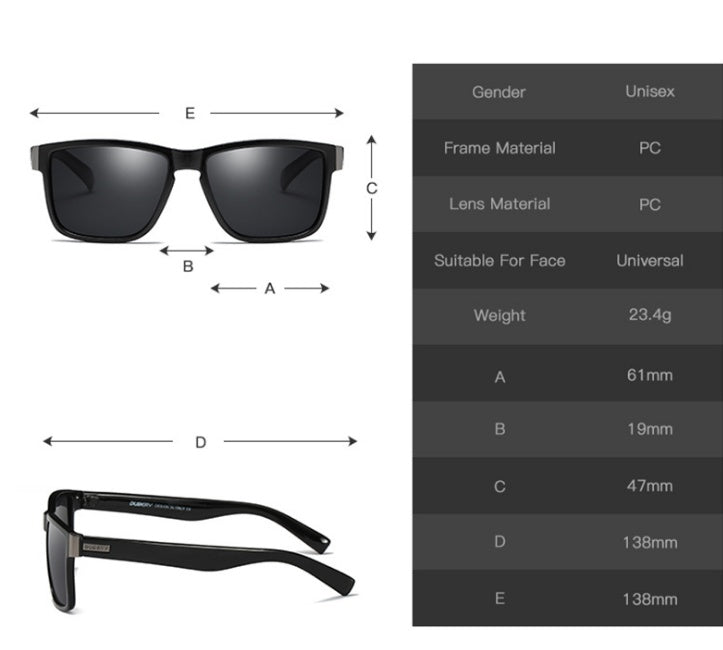 Black men’s sunglasses with square lenses and angular temple arms
