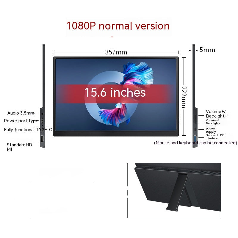 15.6-inch monitor with specifications on a white background
