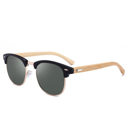 Sunglasses with black and beige frame on a white background