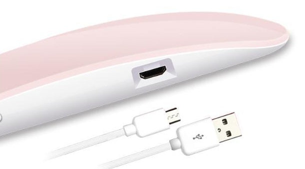 White portable USB LED nail lamp with side USB port and included cables