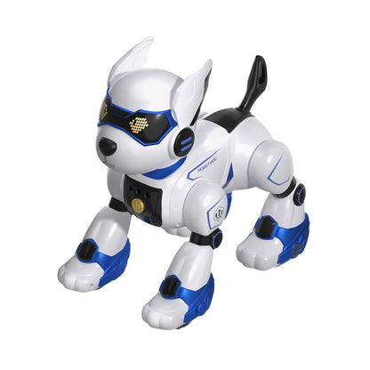 White and blue robot dog on a white background