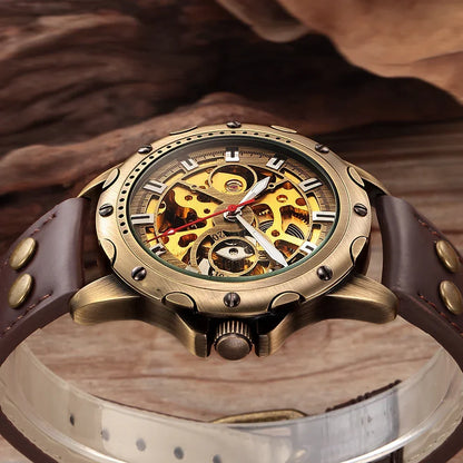 Steampunk Bronze Skeleton Automatic Watch - YAXSO