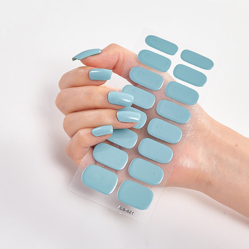 Nail sticker wraps set with glossy light blue oval full nail decals