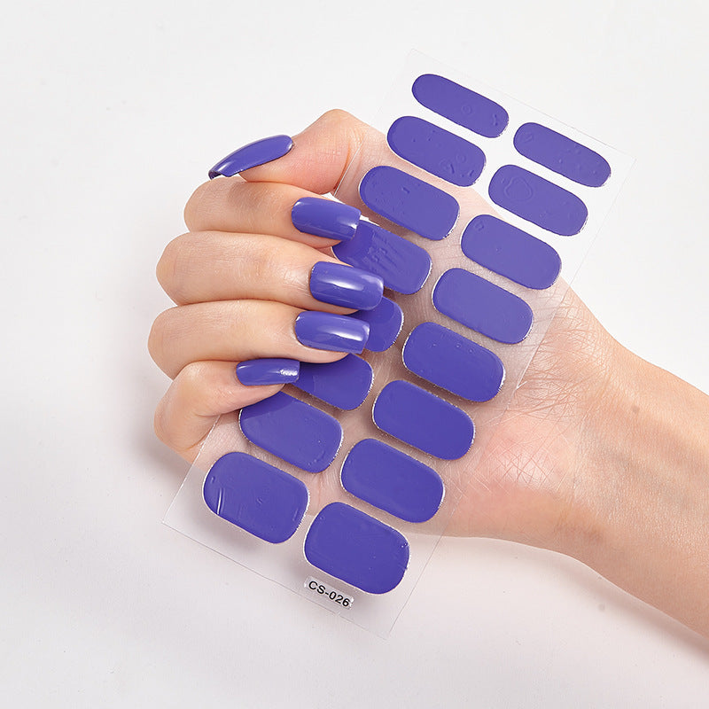Nail sticker wraps set with glossy royal purple oval full nail decals