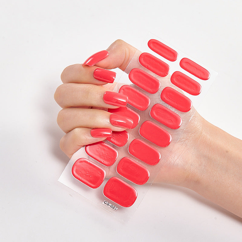 Nail sticker wraps set with glossy red coral oval full nail decals