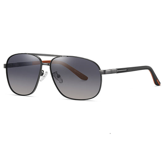 Men's Sunglasses with dark gradient lenses on a white background