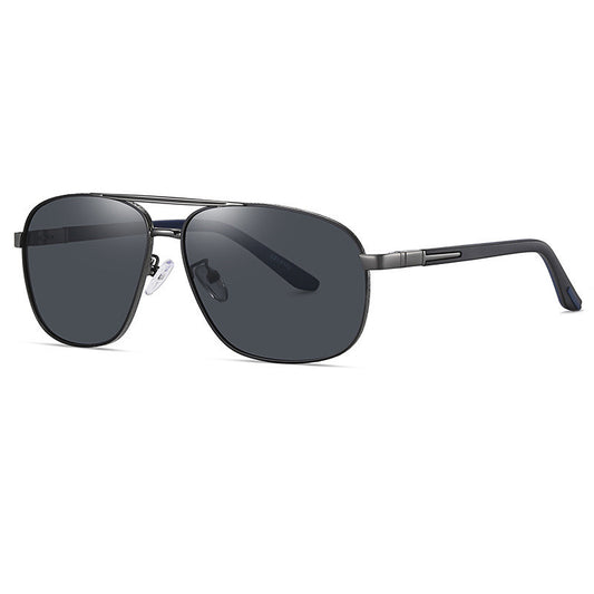 Men's Sunglasses with dark lenses and metal frame on a white background
