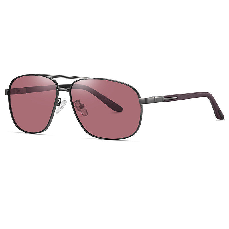 Men's polarized sunglasses, metal frame with rose red mirrored lenses
